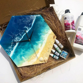 Мастер класс по созданию часов эпоксидной смолой в технике  "Море/ Байкал" 30 см для семьи