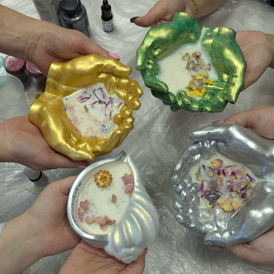 Мастер-класс по аромасвечам "Кашпо-ладошки" 20 см для двоих