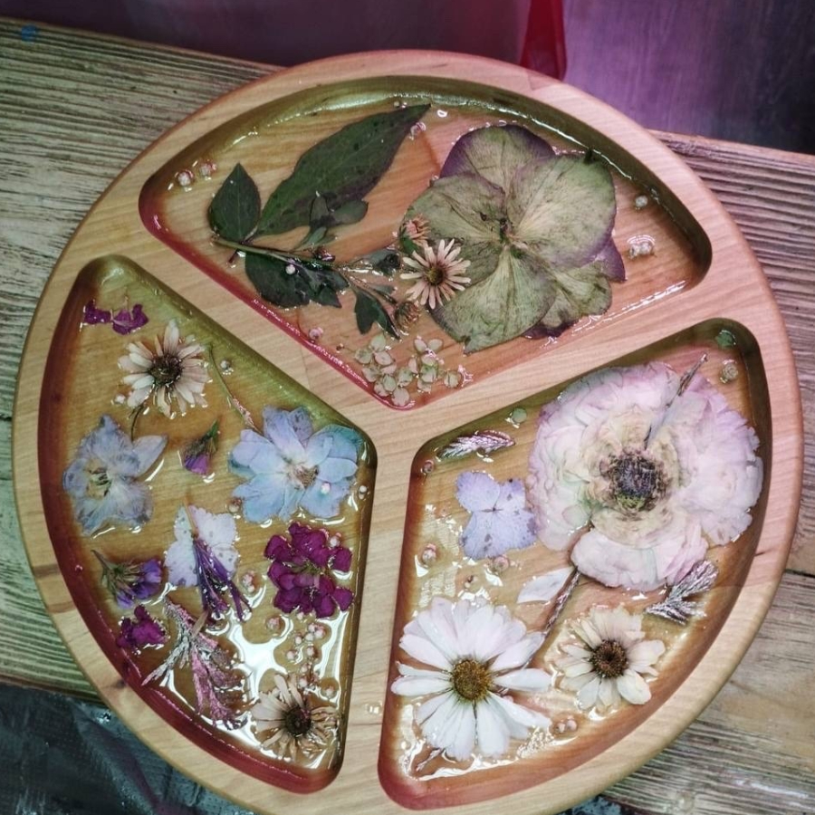 Мастер-класс «Деревянные менажницы с сухоцветами» (круг 20 см) для двоих