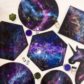 Мастер класс по созданию часов из эпоксидной смолы в технике "Космос" 30 см для компании