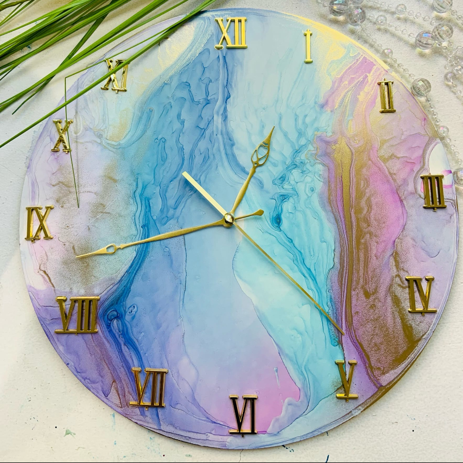 Мастер-класс по алкогольным чернилам "Часы" 30 см для двоих