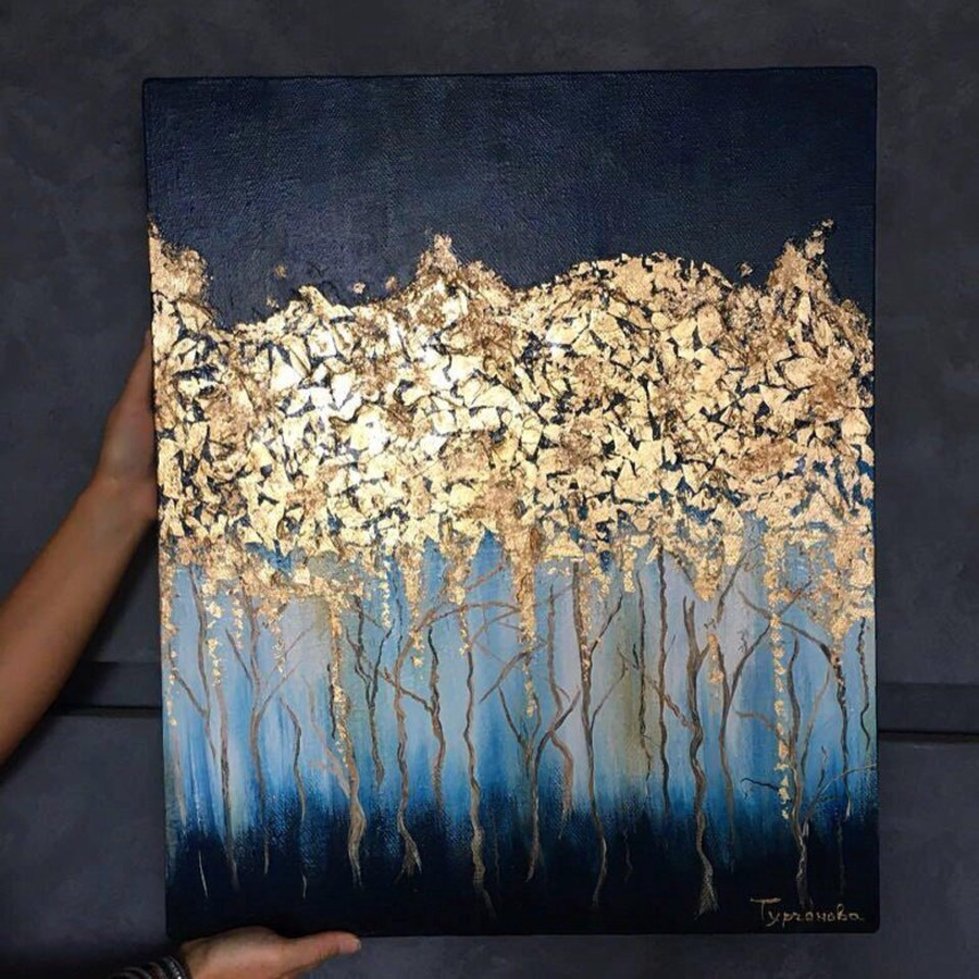 Мастер-класс по живописи с использованием потали (золотая пленка)